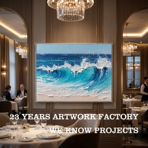 <span class=keywords><strong>Peinture</strong></span> à l'huile abstraite originale faite à la main, moderne, grande taille, bleu et blanc, vagues de l'océan, paysage marin texturé 3D, art mural d'intérieur - Product Image 4