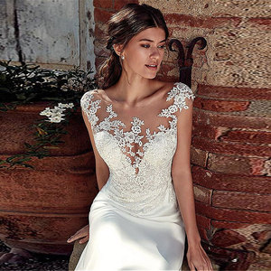 Gaun Pengantin Putri Duyung Bergaya dengan Aplikasi Renda Klasik Vintage Siluet Putri Rok Panjang Motif Bunga Busana Pengantin Modis - Product Image 5