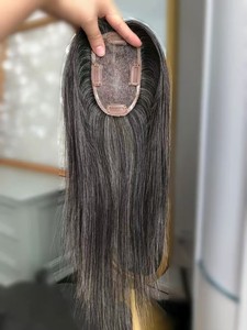 Toupet con Chiusura Frontale in Pizzo per Donne, <span class=keywords><strong>Capelli</strong></span> Umani Remy, Colore Grigio Sale e Pepe Biondo, Onde Profonde - Product Image 4