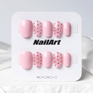 10 <span class=keywords><strong>Uñas</strong></span> Postizas Acrílicas Hechas a Mano con Diseño de Puntos Franceses Rosas, <span class=keywords><strong>Uñas</strong></span> Artificiales de Alta Calidad, Venta al por Mayor - Product Image 4