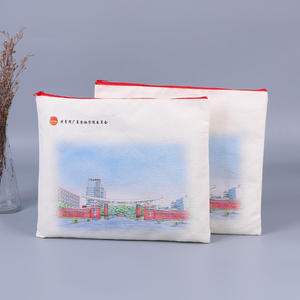 Pochette à maquillage personnalisée en tissu non tissé avec fermeture éclair, style bohème, unie avec logo - Product Image 5