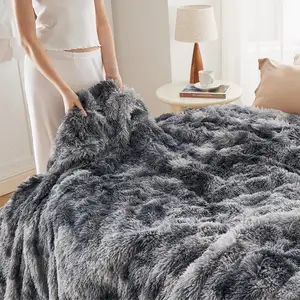 Soft Fuzzy Faux Fur Throw Blanket Grey Cozy Fluffy Plush Sherpa Fleece Blanket