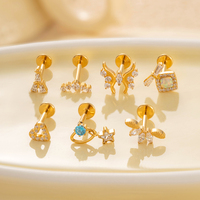 Bijou de piercing pour femme Maina Fashion, hypoallergénique, en titane ASTM F136, zircon, pour cartilage, hélix, tragus, labret