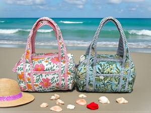 Mini bolso de lona, bolso de viaje, bolso de lona de tela acolchada hecho a mano, bolsos de lona con estampado de bloques, bolso de mano para pasar la noche - Product Image 3