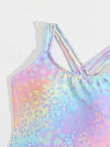 Nouvelle Arrivée 2026 - <span class=keywords><strong>Maillot</strong></span> <span class=keywords><strong>de</strong></span> <span class=keywords><strong>Bain</strong></span> Une Pièce Enfant Tendance - Imprimé Léopard Arc-en-ciel avec Bretelles Croisées au Dos, Coupe Flatteuse, Idéal pour l'Été - Product Image 5