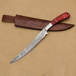 Hermosa cuchilla de chef hecha a mano de acero de Damasco – Mango de madera, 12 pulgadas de largo total y filo biselado para caza - Product Image 1