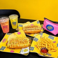 Napperon en papier sulfurisé personnalisé jaune à thème Hot Dog Good Dog avec logo, résistant à la graisse