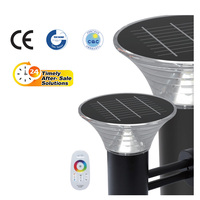 Lampu Bollard LED Surya Monokristalin RGBW dengan Remote Kontrol 2.4G, Tahan Air IP65, Sudut Sorot 360°, Penerangan Taman