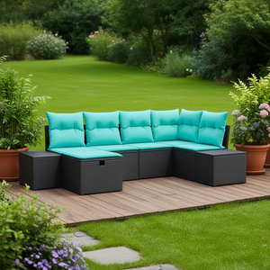 Black Poly <b>Rattan</b> Garden <b>Sofa</b> Set With Cushions Outdoor Furniture Contemporary Design - Product Image 2