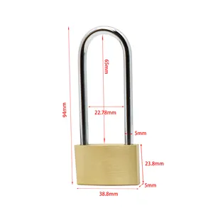 Travel-padlock Long beam type brass color brass material with 3 steel key safety padlock