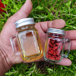 Small 35ml 40ml 60ml 120ml Clear Mini <strong>Mason</strong> <strong>Jar</strong> Mugs <strong>with</strong> <strong>Handle</strong> Glass Beverage <strong>Jars</strong> - Product Image 3