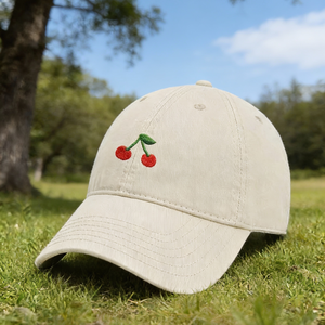 Casquette de baseball en coton 100% à 6 panneaux avec motif de cerises en point d'aiguille, visière incurvée, snapback, casquette de sport en gros - Product Image 5