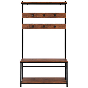Perchero con banco y ganchos de metal y madera, moderno, para entrada, almacenamiento para uso doméstico. - Product Image 2