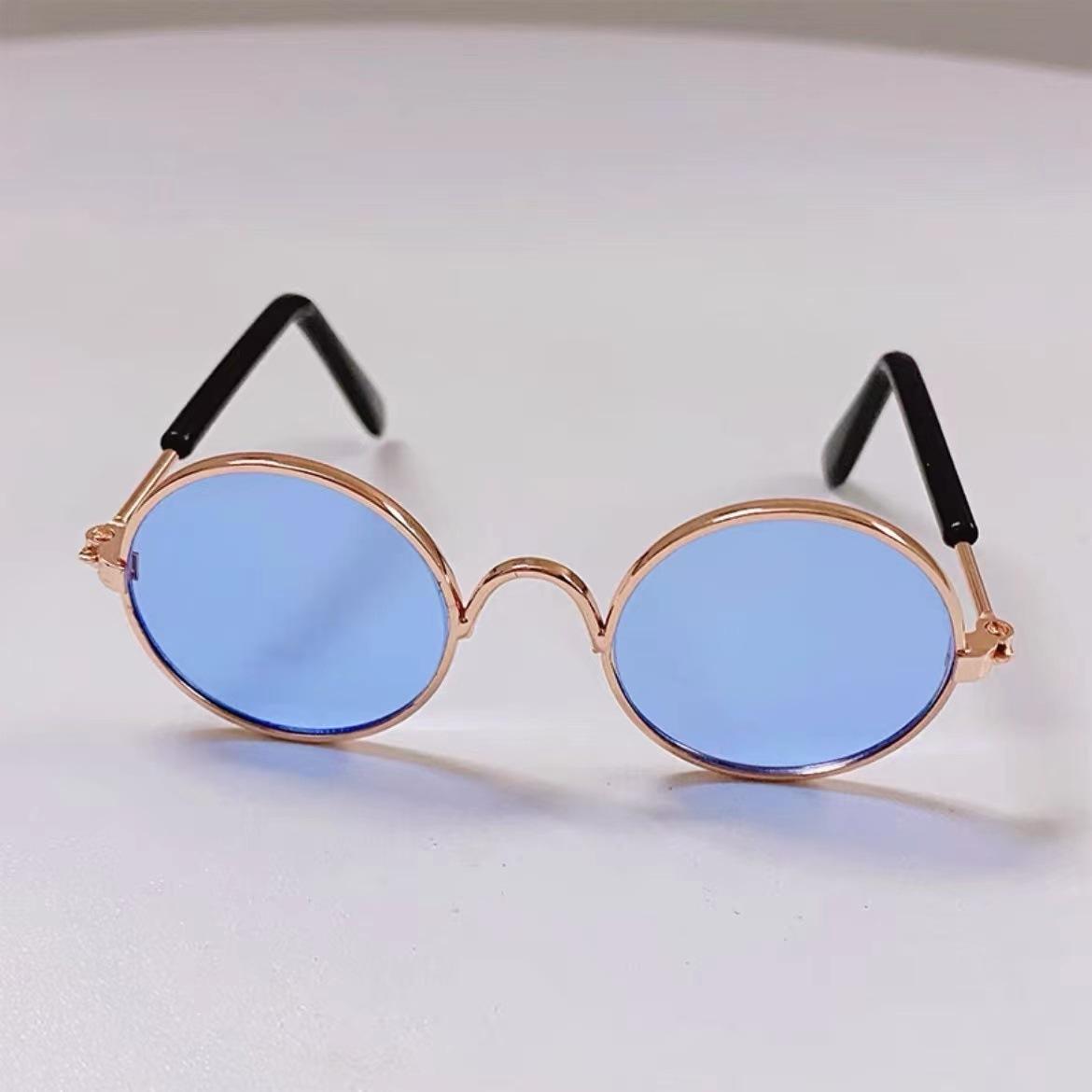 Cat & Dog Sunglasses - Round Metal Frame Retro Glasses For Small Pets (Transparent/Gray/Blue)