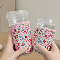 Housse de tasse à café personnalisée en néoprène, motif floral, réutilisable, antidérapante, isolante, pour boissons glacées, cadeau de voyage