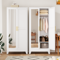 Armoire de rangement métallique en stock avec porte miroir, vert foncé, pour chambre et couloir, penderie extensible en fer