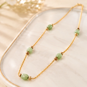 Collar Mala Antiguo de Plata 925 con Cuentas Verde Claro, Cadena Larga Minimalista, Joyería Étnica Tradicional para Mujer - Product Image 3