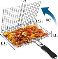 Panier de barbecue pliable en acier inoxydable, grande grille de cuisson en maille avec poignée résistante à la chaleur pour viande, légumes, fruits de mer