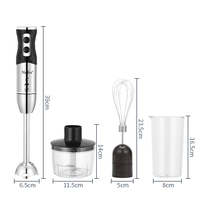 Boîtier en acier inoxydable, commandes à boutons poussoirs, mixeur à main robuste, fonction de pilonnage, capacité de 600 ml, 2 réglages de vitesse, prise EU