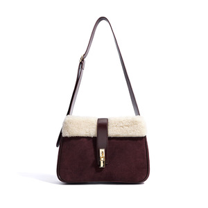 Bolso Bandolera de Invierno para Mujer, de Lujo, de Ante y Piel de Vacuno, Estilo Retro con Solapa en Contraste, Venta al por Mayor, MOQ Bajo - Product Image 4