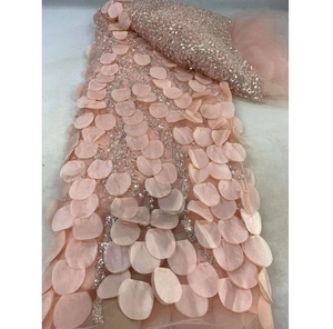 Nuevos productos Venta caliente precio al por mayor Dubai 3D flor tela vestido Material lentejuelas encaje francés <span class=keywords><strong>ropa</strong></span> 3D cuentas florales - Product Image 2