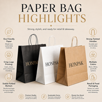 Sac en papier personnalisé HONPAK pour emporter, sac de livraison alimentaire imprimé avec poignée pour restaurant, café, emballage