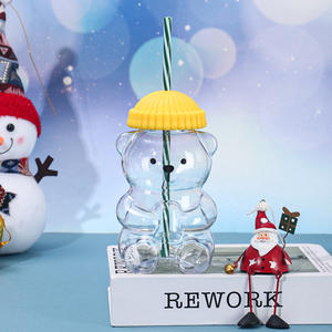 Nouveau modèle de tasse à <span class=keywords><strong>paille</strong></span> en forme d'ours, grande capacité, double <span class=keywords><strong>paille</strong></span>, design moderne, portable, pour jus et boissons froides, Noël - Product Image 6