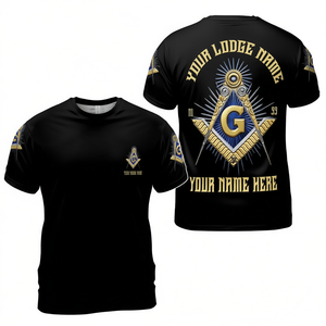 T-shirt massonica personalizzata nera con nome e numero della loggia - Product Image 2