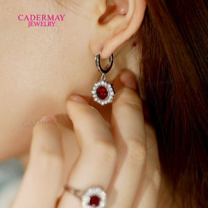 Cadermay Floral Drop Earrings 925 Sterling Silver Ruby Moissanite Everyday Wear - Product Image 5
