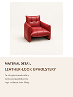 Fauteuil d'appoint moderne rouge rembourré, style cuir, fauteuil lounge à assise profonde, chaise de détente pour salon et coin lecture