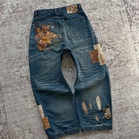Jeans Homme OEM de Haute Qualité, Style Vintage Délavé et Déchiré, Coupe Droite Ample, Streetwear Hip Hop, Denim Personnalisé avec Patchwork et Effet Usé