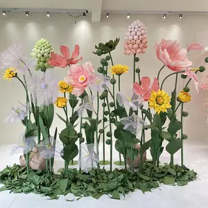 Flores artificiales de papel para boda, flores gigantes de papel, papel amasado a mano, Rosa teñida, accesorios de ceremonia artesanal hechos a mano, V48