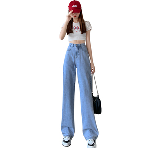 Daifa Wholesale Women's Retro Style High Waist Straight Jeans Breathable Loose <strong>Wide</strong> <strong>Leg</strong> <strong>Cropped</strong> Long Pants Casual Vintage Denim - Product Image 4