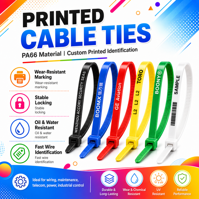 Custom Brand Packaging Personalized Logo Printed Color Coding Multi-purpose Industrial Grade Fastener Printable Plastic Zip Ties