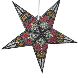 Wholesale Party Decoration Hanging Foldable 5 Pointed Print Flower Paper Star Lanterns