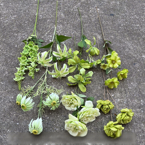 LO-1143 Tallos de Flores Artificiales Verdes al por Mayor, Hortensias, Rosas y Dianthus Artificiales para Jarrones Minimalistas y Decoración del Hogar Wabi Sabi - Product Image 3