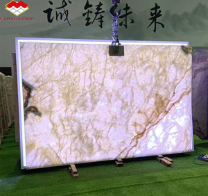 天然黄色玛瑙大理石板背光冰河时代米色玛瑙大理石石半透明餐桌，带客厅照明 - Product Image 3