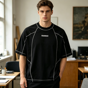 เสื้อยืดโอเวอร์ไซส์ทรงบ็อกซี่สำหรับผู้ชาย RAMAX ผ้าฝ้าย 280GSM แขนสั้น คอกลม สไตล์ลำลอง สตรีทแวร์ รับสกรีนโลโก้ - Product Image 3