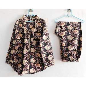 Women Casual Floral Printed 100% Cotton Pajama Set Long Sleeve Woven Shirt and <b>Pants</b> Summer Night Suit Breathable Soft Sleepwear - Product Image 2