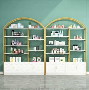 Promotion : Présentoir cosmétique doré pour salon et magasin, avec armoire intégrée, personnalisable (logo et dimensions) - Product Image 2