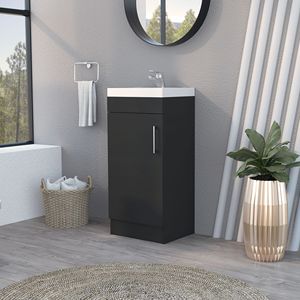 Black Rectangle Bathroom Vanity With Ceramic Basin <b>Floor</b> <b>Standing</b> Modern Design Painted - Product Image 3