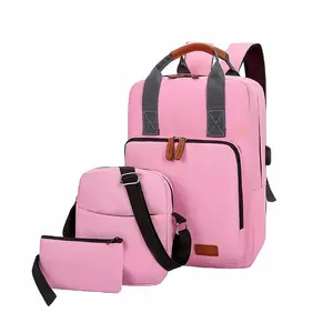 플래시 판매 패션 3 Pcs 세트 usb 배낭 남자 야외 여행 배낭 학생 가방