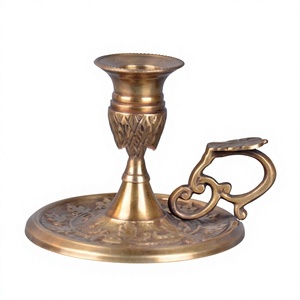 Engraving <b>Brass</b> <b>Candlestick</b> <b>Holder</b> With Decorative Base And Handle For Home Wedding Decoration Chamberstick <b>Holder</b> - Product Image 1