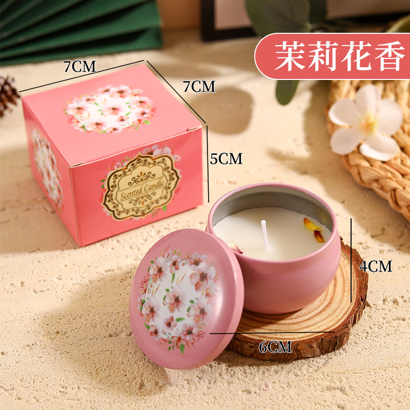 Jasmine-themed candle jar in a colorful box