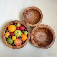Groothandel duurzame premium natuurlijke massief houten verdikte ronde serveerschaalset voor fruitsalade, snacks, thuis en hotel