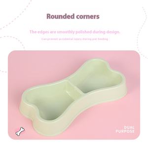 Pet tigela dupla; gato e cão tigela de plástico em forma de osso; Bacia antiderrapante para alimentação e rega - Product Image 5