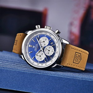 Reloj Cronógrafo para Hombre Benyar, Reloj Deportivo de Cuarzo con Esfera Azul, Correa de Cuero, Resistente al Agua, Luminoso, con Tacómetro - Product Image 2