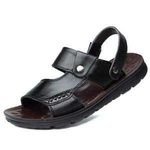 รองเท้าแตะหนังแท้สำหรับฤดูร้อน ดีไซน์เปิดนิ้วเท้า หน้าผ้าตาข่าย ระบายอากาศได้ดี พื้นนุ่ม สวมใส่สบายสำหรับผู้ชาย - Product Image 2