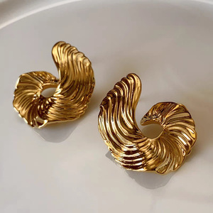 Irregular <strong>Abstract</strong> Boho <strong>Designer</strong> Swirl Earrings Hoop Dangle Retro Style Vintage Chunky Exaggeration Gold <strong>Jewelry</strong> Earrings - Product Image 1