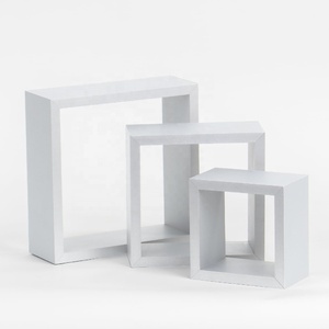 Ensemble de 3 étagères flottantes en forme de <span class=keywords><strong>cube</strong></span> <span class=keywords><strong>blanc</strong></span>, double niveau, design en bois pour gagner de la place dans la cuisine, la salle de bain, le salon - Product Image 1